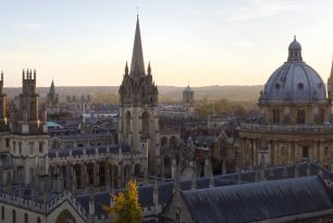 The Oxford skyline including the Radcliffe Camera at dusk